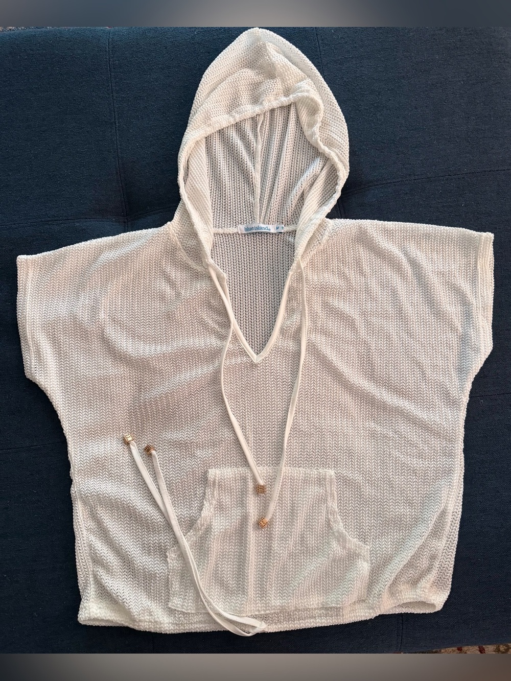 blue island Cream Knit Hooded Cover-Up
